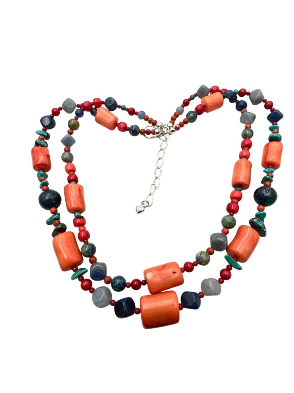 Jay King Mine Finds Coral Multi Gemstone Sterling Silver Necklace 16 to 18 Inch